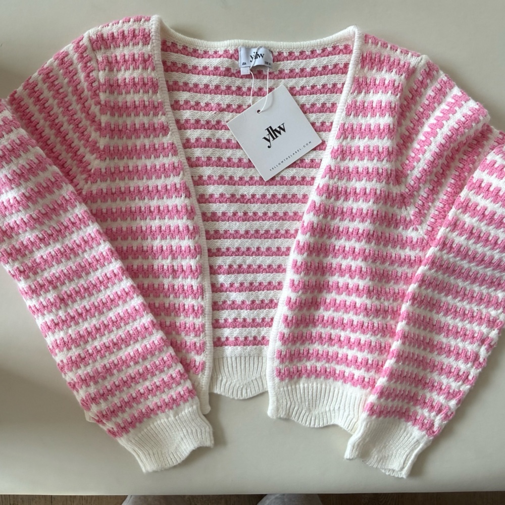 JHW Pink and White Striped Women's Cardigan